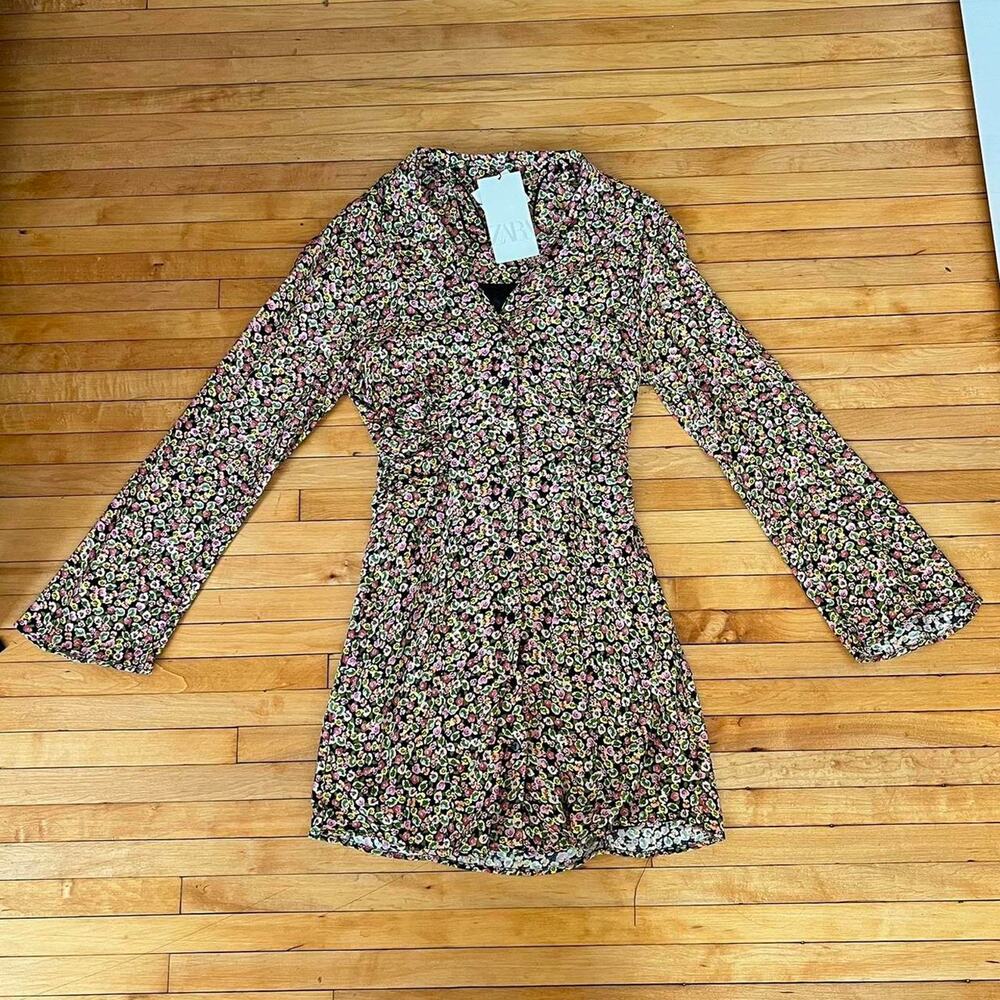 Zara floral button up mini dress XS 8342/338/050